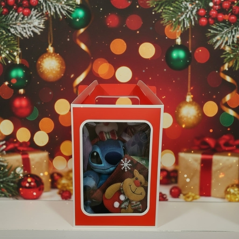 Festive Red Gift Box with Plush Toys